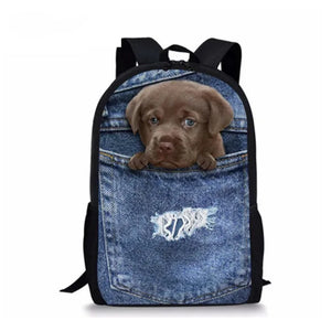 3D Cat Print School Bag for Boys Girls Kids Backpack