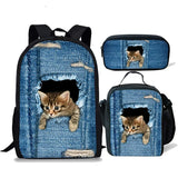 3D Cat Print School Bag for Boys Girls Kids Backpack