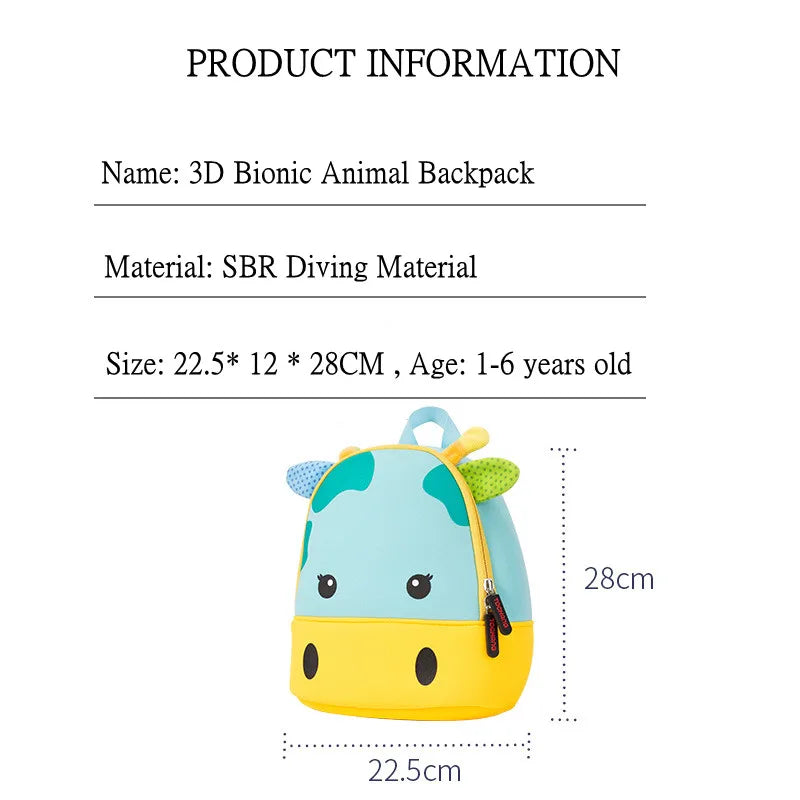 3D Cartoon Animal Backpack Lightweight Waterproof Softback for Kids