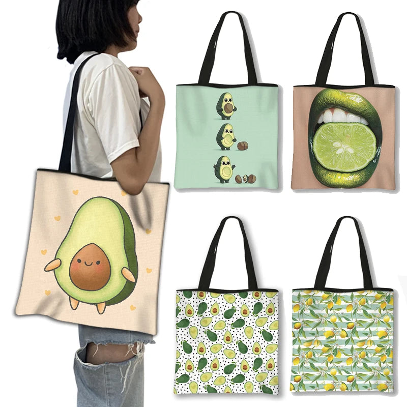 Avocado Tote Bag Shoulder Handbag Women Ladies Casual Fruit Print 3D Lemon