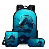 3D Mosasaurus Dinosaur Pattern School Bag Set/3Pcs