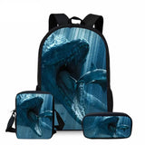 3D Mosasaurus Dinosaur Pattern School Bag Set/3Pcs