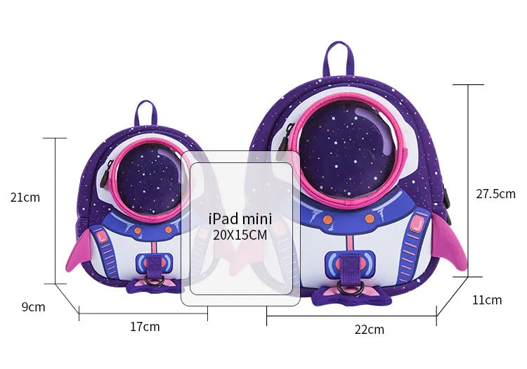 3D Rockets Anti-lost School Bags for Girls Boys Backpack Kids Age 1-6