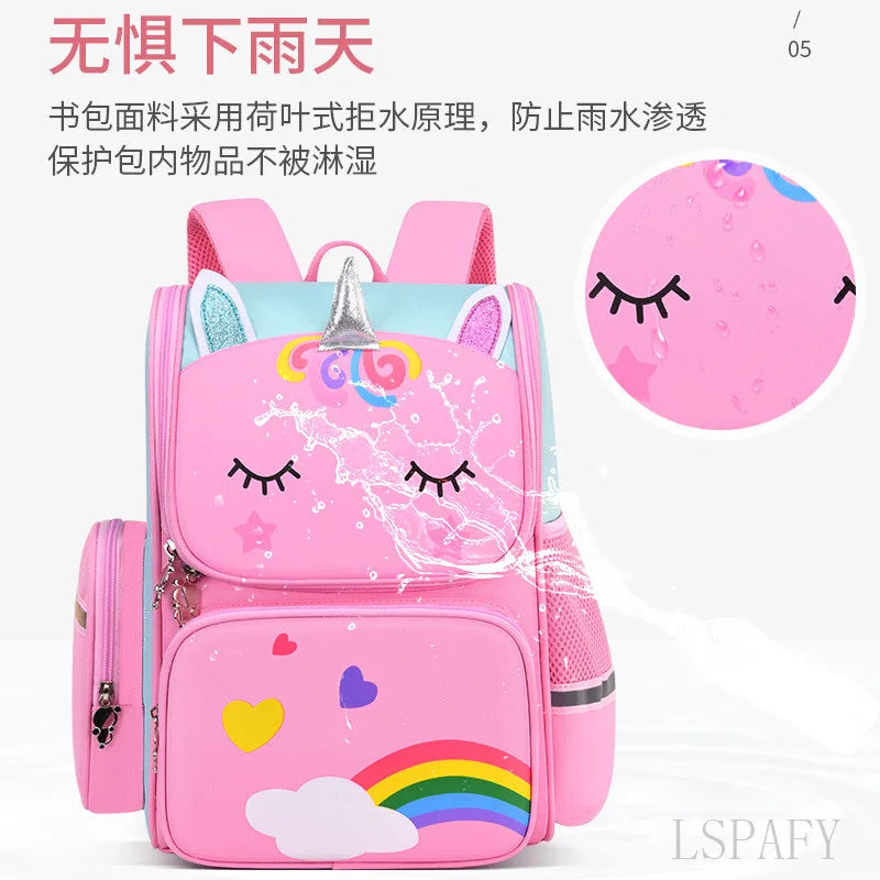 3D Unicorn Primary School Bag Waterproof Kids Student Cart