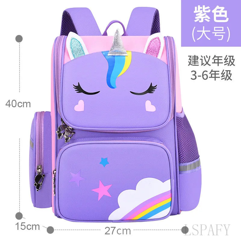 3D Unicorn Primary School Bag Waterproof Kids Student Cart