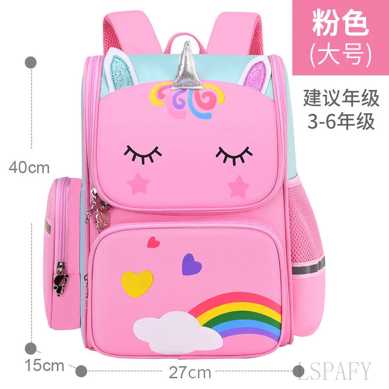 3D Unicorn Primary School Bag Waterproof Kids Student Cart