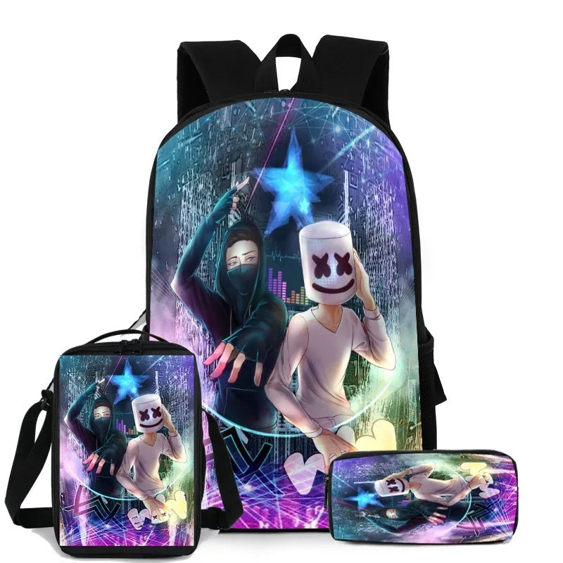 3PCS Backpack Pencil Case Shoulder DJ School Bag High Student Backpacks