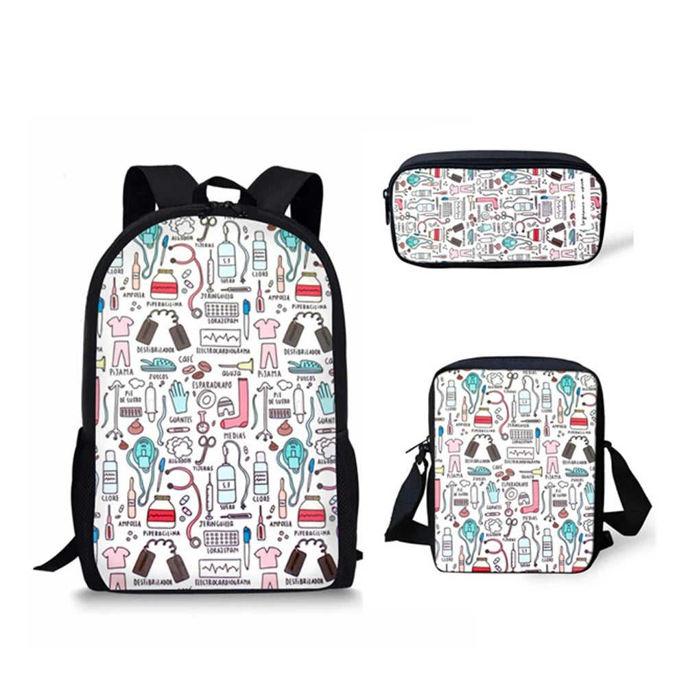 3PCS/SET Nurse School Bags for Teen Girls Canvas Nursing Kids Student Book Bags