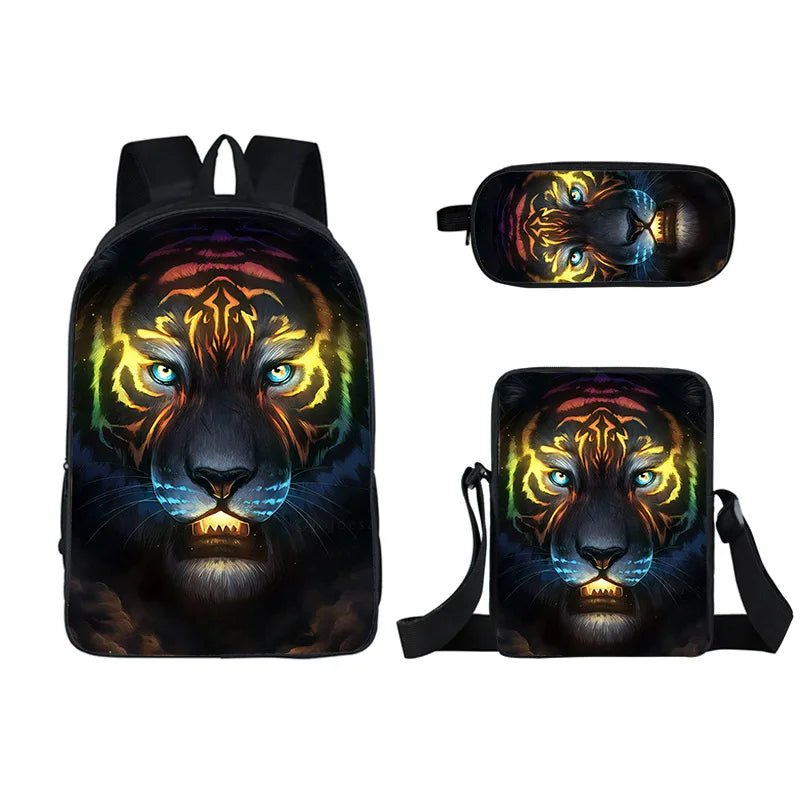 3D Animal Outdoor Three-piece Student School Bag Burden Reduction Backpack