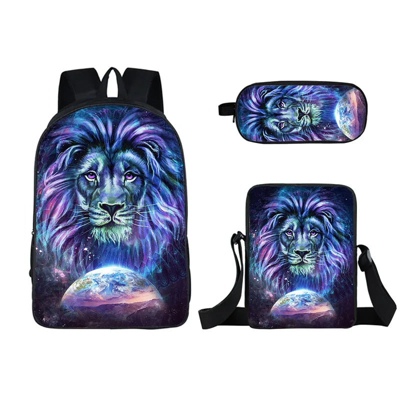 3D Animal Outdoor Three-piece Student School Bag Burden Reduction Backpack