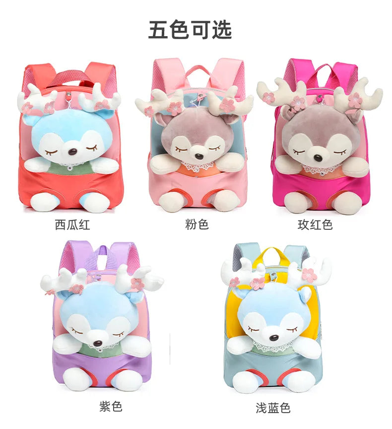 3D Elk Plush Toy Kids Backpack, Kindergarten Bookbag for Age 4-8