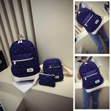 3pcs Girl Teens Casual Canvas Backpack Set Crossbody Bag Pencil Case Polka Dot