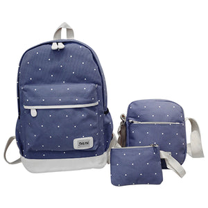 3pcs Girl Teens Casual Canvas Backpack Set Crossbody Bag Pencil Case Polka Dot