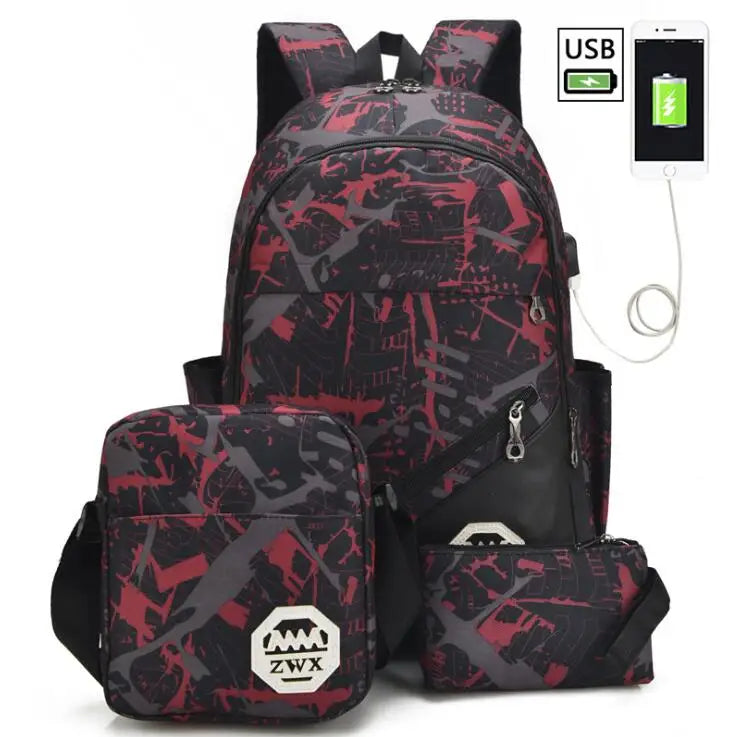 3pc Boys School Bags Set Waterproof Backpack Bookbag Pen Pencil Bag
