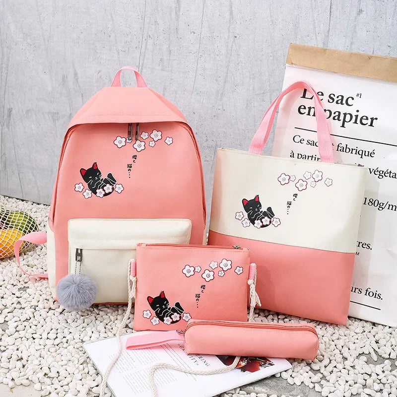Woman Laptop Backpack Ribbons Schoolbag For Teenagers Girls Student Book Bag