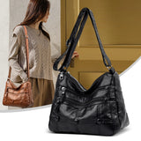 Winter Soft Leather Shoulder Bag with Many Pockets for Women
