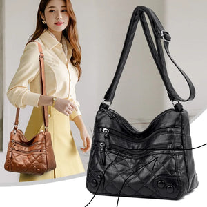 Winter Soft Leather Shoulder Bag with Many Pockets for Women