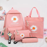4pcs Daisy Printing Backpacks Girl Preppy Rucksacks Pencil Bag