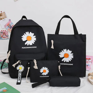 4pcs Daisy Printing Backpacks Girl Preppy Rucksacks Pencil Bag