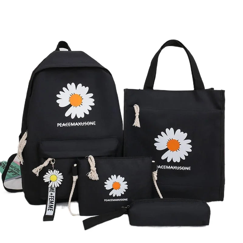 4pcs Daisy Printing Backpacks Girl Preppy Rucksacks Pencil Bag