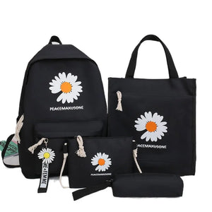 4pcs Daisy Printing Backpacks Girl Preppy Rucksacks Pencil Bag
