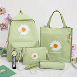 4pcs Daisy Printing Backpacks Girl Preppy Rucksacks Pencil Bag