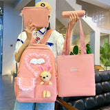 4pcs Set Bear Lace Heart Backpack Shoulder Bag School Bag Teenager Boys Girls