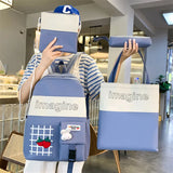 4pcs Set Solid Backpack Strawberry Shoulder Bag School Bag Teenager