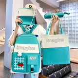 4pcs Set Solid Backpack Strawberry Shoulder Bag School Bag Teenager