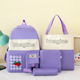 4pcs Set Solid Backpack Strawberry Shoulder Bag School Bag Teenager