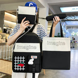 4pcs Set Solid Backpack Strawberry Shoulder Bag School Bag Teenager