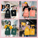 Preppy Daisy Print Canvas Backpacks Set - School Shoulder Bag
