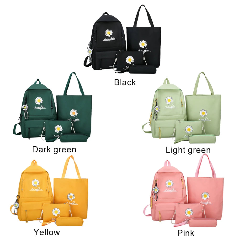 Preppy Daisy Print Canvas Backpacks Set - School Shoulder Bag