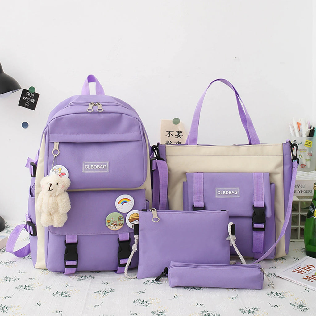 4pcs High School Backpacks for Students Girls Large Capacity Shoulder Bags