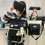 4pcs High School Backpacks for Students Girls Large Capacity Shoulder Bags