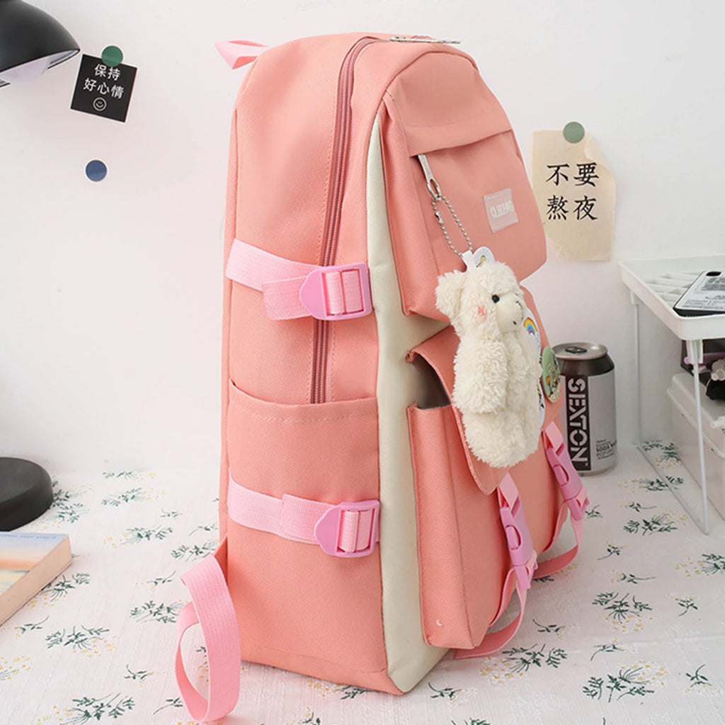 4pcs High School Backpacks for Students Girls Large Capacity Shoulder Bags