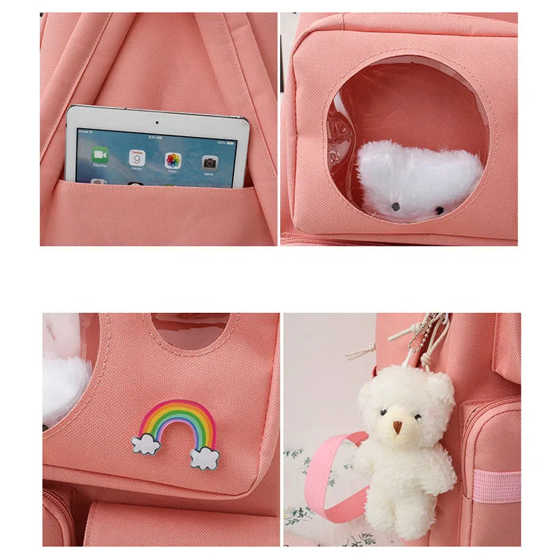 5 PCS Female High School Backpack High-capacity Junior High School Pupil Bag