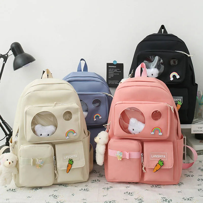 5 PCS Female High School Backpack High-capacity Junior High School Pupil Bag