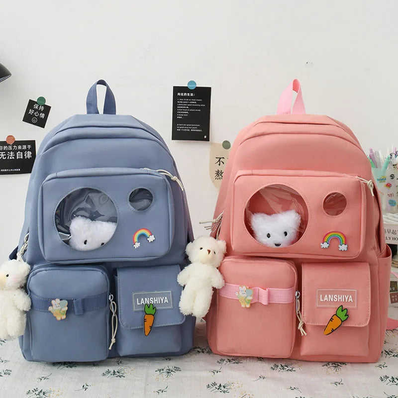 5 PCS Female High School Backpack High-capacity Junior High School Pupil Bag