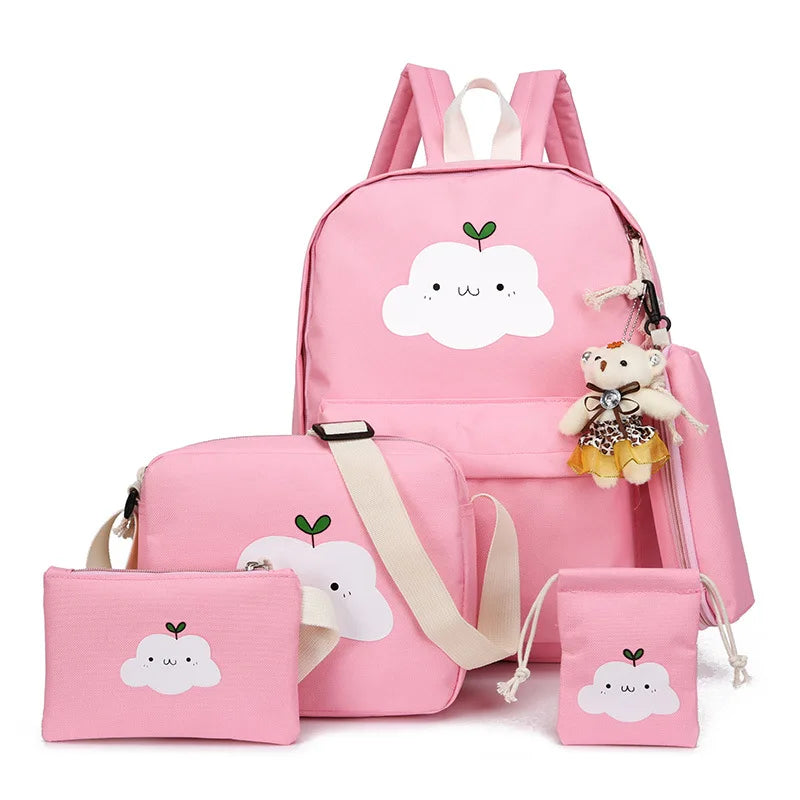 5 Pcs Set Girls Canvas Backpacks for Teenagers