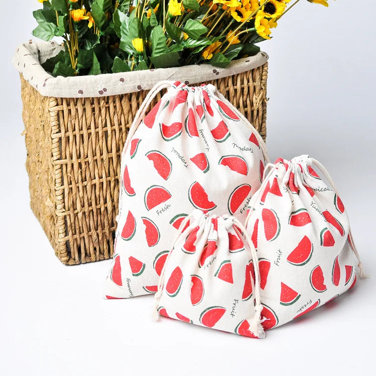 Casual Women Cotton Drawstring Shopping Bag Eco Reusable Grocery Storage
