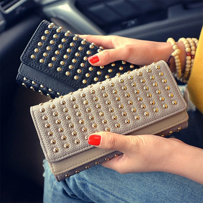 HC Female Wallet Rivets Teen Girl Women Wallets Phone Pocket Purse