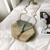 6PCS Straw+Leather Handbag Women Summer Rattan Woven Beach Bohemia Shoulder Bag