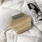 6PCS Straw+Leather Handbag Women Summer Rattan Woven Beach Bohemia Shoulder Bag