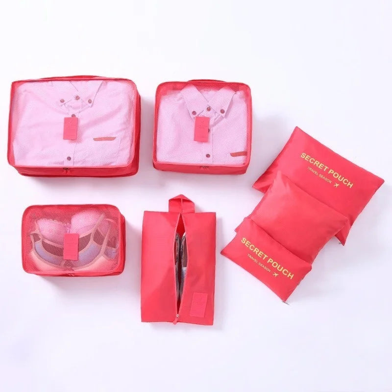 7PCs Travel Bag Packing Cubes Shoes Clothing Pouches Waterproof