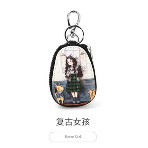 Cartoon Painted Leather Key Wallet For Women Girls