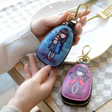 Cartoon Painted Leather Key Wallet For Women Girls