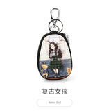 Cartoon Painted Leather Key Wallet For Women Girls