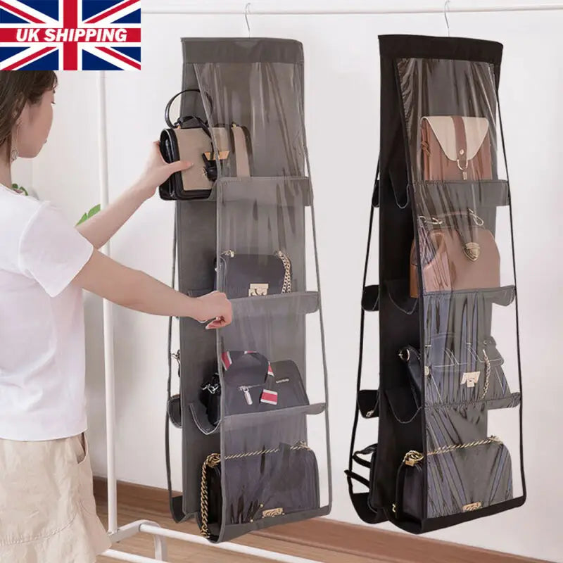 8 Pockets Hanging Handbag Organizer Storage Holder for Wardrobe Closets