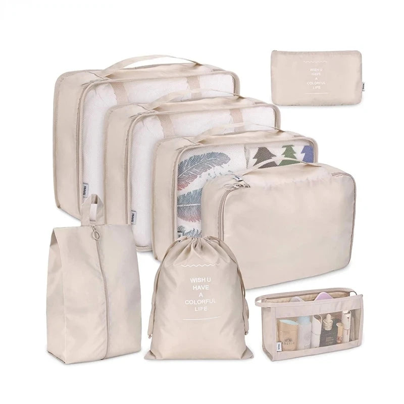 8Pcs Travel Clothes Classification Storage Bag Packing Cube Shoe Underwear Toile